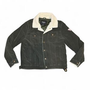 GUESS Men’s XL Corduroy Sherpa Lined Trucker Jacket Green Style 19RC222